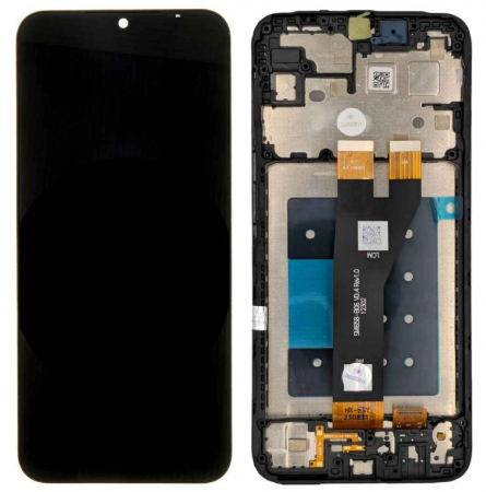 seria A - Display compatibil Samsung A14 5G (A146P), negru / CONECTOR MIC - cu Rama