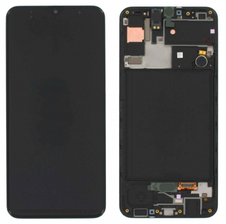 seria A - Ecran display cu rama Samsung A30s (A307) Negru, (Original Service Pack)
