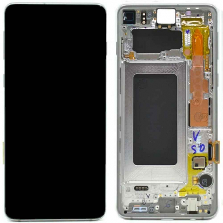 seria S - Ecran display cu rama Samsung S10 (G973), Prism Silver (Original Service Pack)