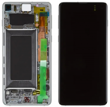 seria S - Ecran display cu rama Samsung S10 (G973), Prism White (Original Service Pack)