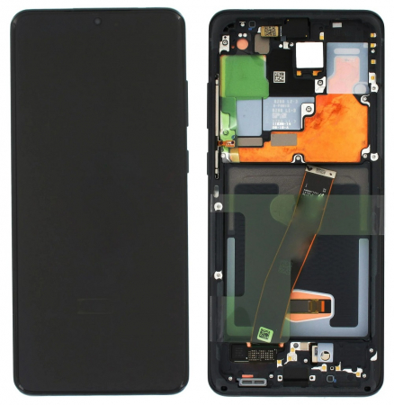 Ecrane Samsung - Ecran display cu rama Samsung S20 Ultra, Negru, (G988) - include camera selfie, (Original Service Pack)