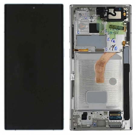 Ecrane Samsung - Ecran display cu rama Samsung S22 Ultra (S908) White - include camera selfie (Original Service Pack)