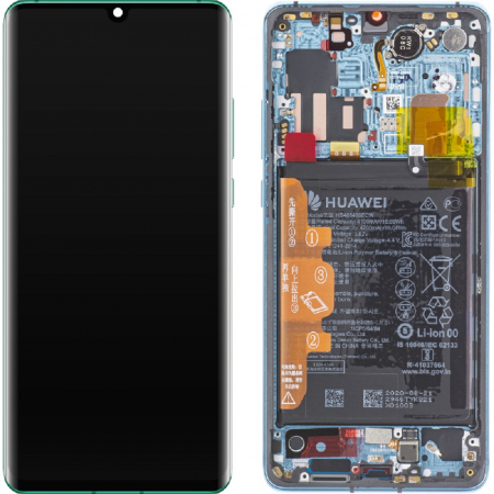 Ecrane Huawei / Honor - Ecran display Huawei P30 Pro, Aurora Blue, cu rama si acumulator (Original Service Pack)