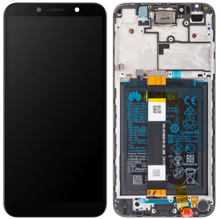 Ecrane Huawei / Honor - Ecran display Huawei Y5p (2020) negru, cu rama si acumulator, (Original Service Pack)