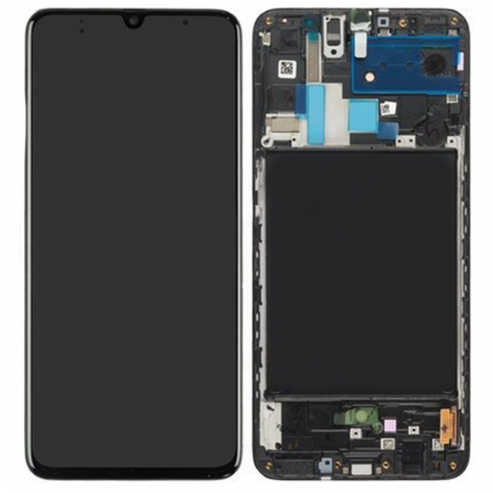 seria A - Ecran display Samsung A70 ( A705), Negru, cu rama (Original Service Pack)
