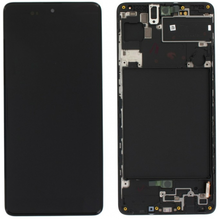 Ecrane Samsung - Ecran display Samsung A71 (A715), Negru, cu rama (Original Service Pack)