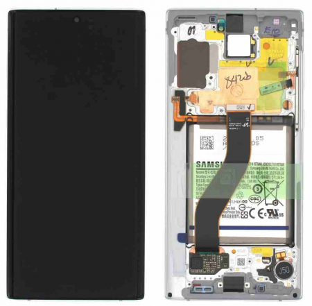seria N(note) - Ecran display Samsung Note 10 (N970) Aura White, cu rama si acumulator (Original Service Pack)