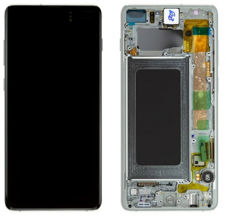 Ecrane Samsung - Ecran display Samsung S10 Plus (G975), Prism White, cu rama (Original Service Pack)