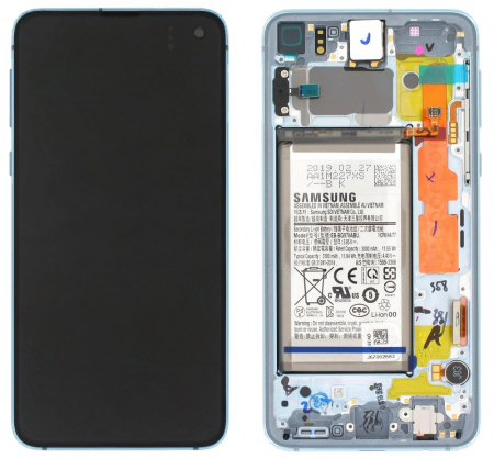 Ecrane Samsung - Ecran display Samsung S10e (G970), cu rama si acumulator, Blue, (Original Service Pack)