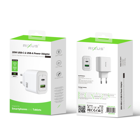 Incarcator retea Rixus 20W USB-C + USB-A alb (RXHC20) [4]
