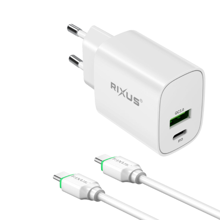 Accesorii - Incarcator universal cu incarcare rapida 20W (USB-A & USB-C) + cablu Type C - Rixus RX90CC