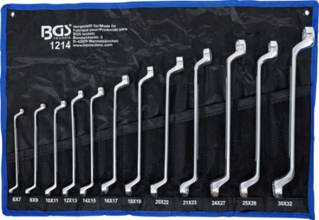 Chei cu clichet - Set chei inelare cu cot 6x7 - 30x32 mm, 12 piese BGS 1214