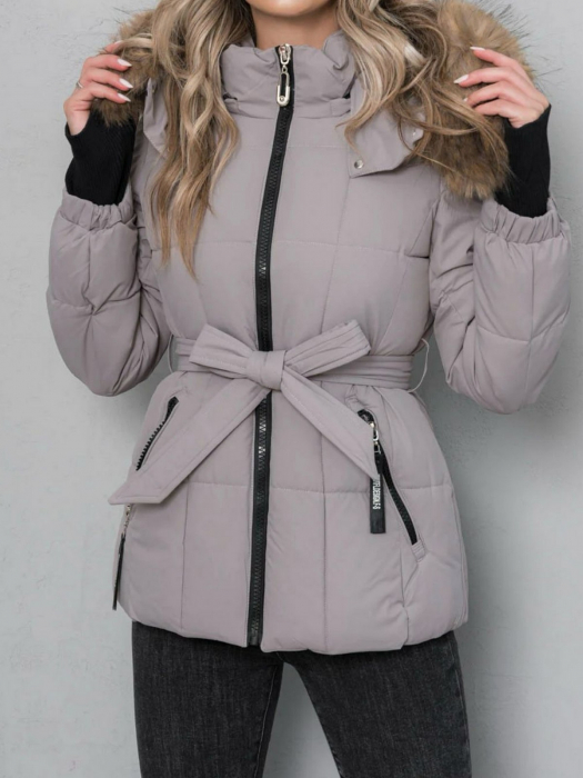 Geaca scurtă cu blăniță si cordon bej închis [3]