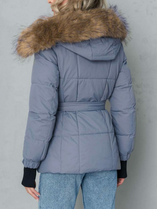 Geaca scurtă cu blăniță si cordon GRI PETROL [2]