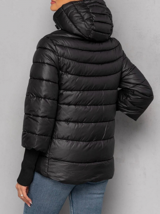 Geacă scurtă fîș negru cu glugă detașabilă [2]