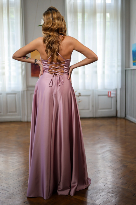 Rochie lungă elegantă roz pudră cu dantelă buste [2]