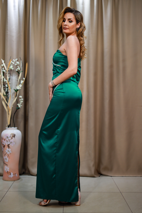 Rochie lungă elegantă  verde umărul stâng gol [2]