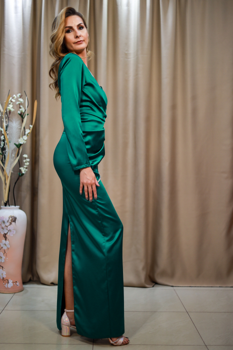 Rochie lungă elegantă  verde umărul stâng gol [3]