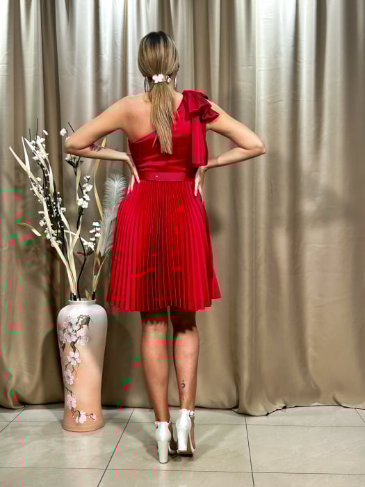 Rochie scurtă elegantă roșie pe un umăr [3]