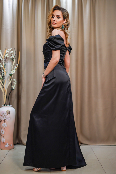 Rochie lungă elegantă  negru umeri ușor bufanți [3]