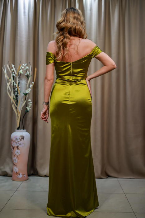 Rochie  lungă elegantă verde fistic [4]