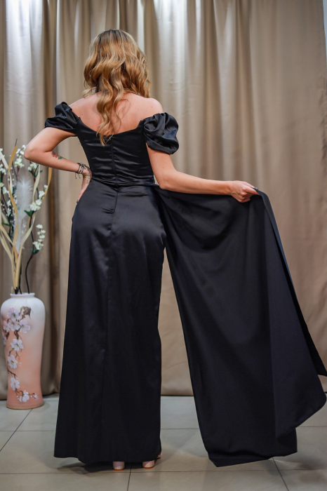 Rochie lungă elegantă  negru umeri ușor bufanți [2]