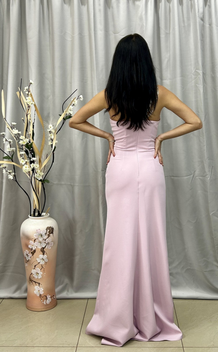 Rochie Elegantă Lungă Roz Pudră [4]