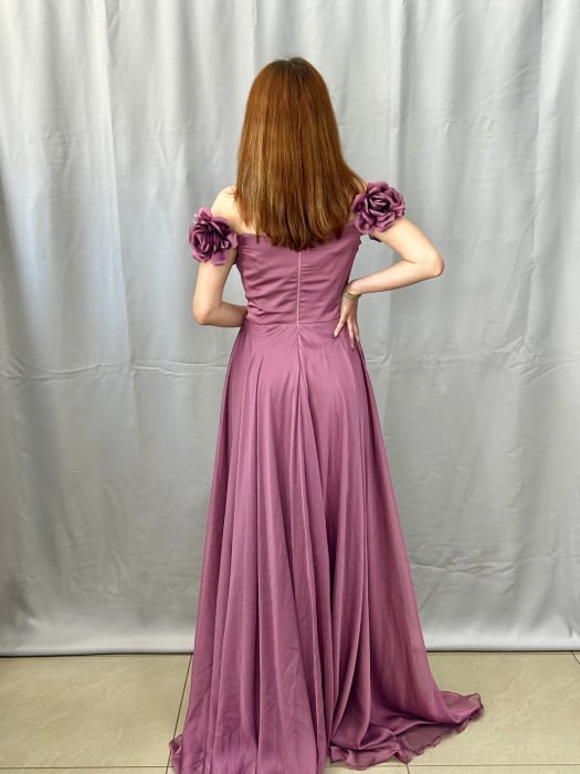 Rochie Elegantă Lungă Roz Pudră [3]