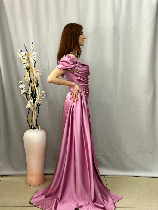 Rochie Elegantă Lungă Roz Pudră [2]