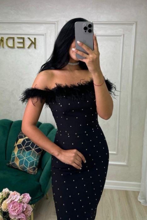 Rochie Elegantă Midi Neagră cu paiete [2]
