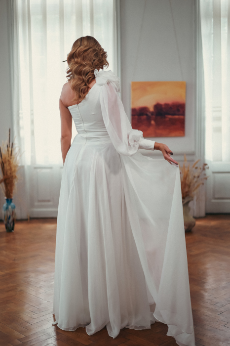 Rochie lungă elegantă albă floare 3D [2]
