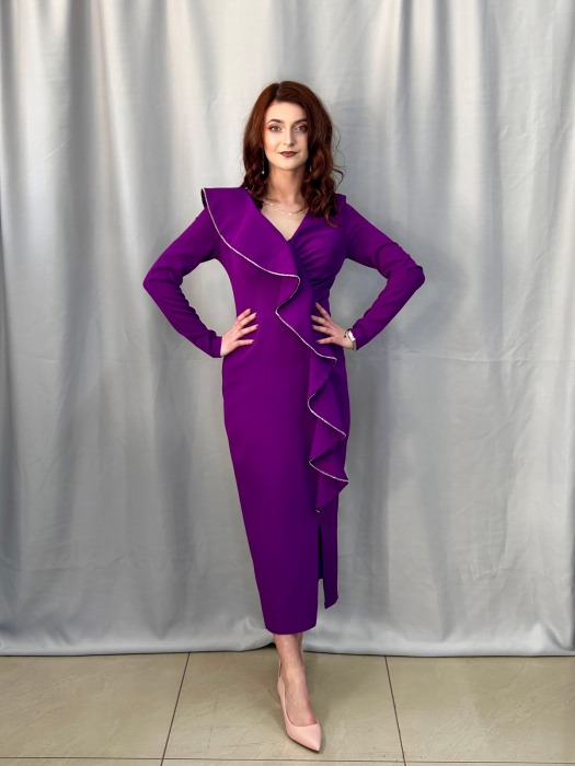 Rochie medie mov cu volane [2]