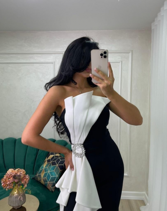 Rochie midi de ocazie negru cu alb [2]