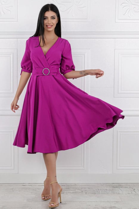 Rochie Midi Elegantă Cloș Magenta [3]