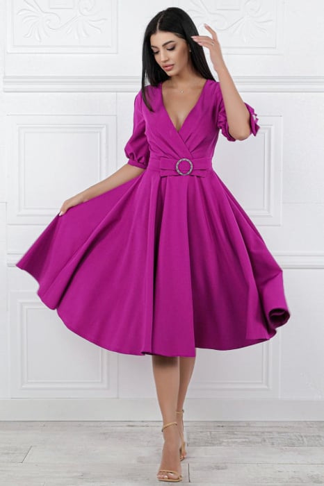 Rochie Midi Elegantă Cloș Magenta [4]