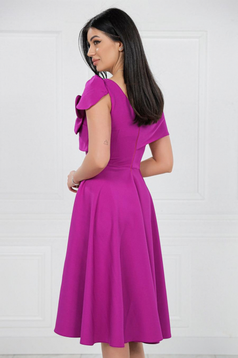 Rochie Midi Elegantă Cloș Magenta Decolteu Umeri [8]