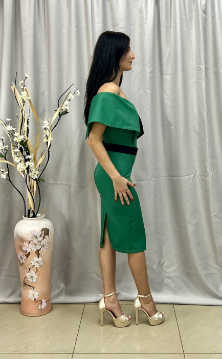 Rochie Elegantă Medie Verde cu Negru [2]