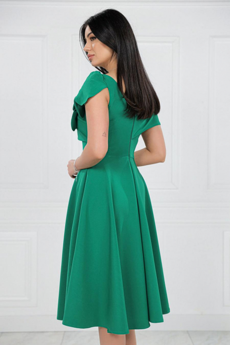 Rochie Midi Elegantă Cloș Verde Decolteu Umeri [6]