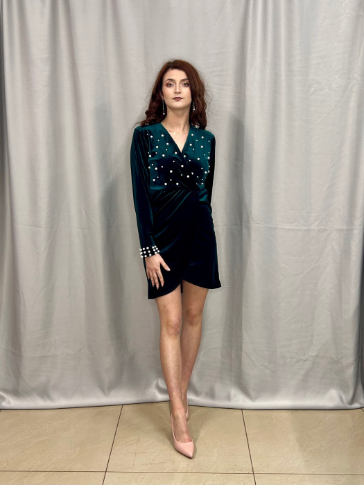 Rochie Scurtă Conică Catifea 2 Culori Talie Unică [3]