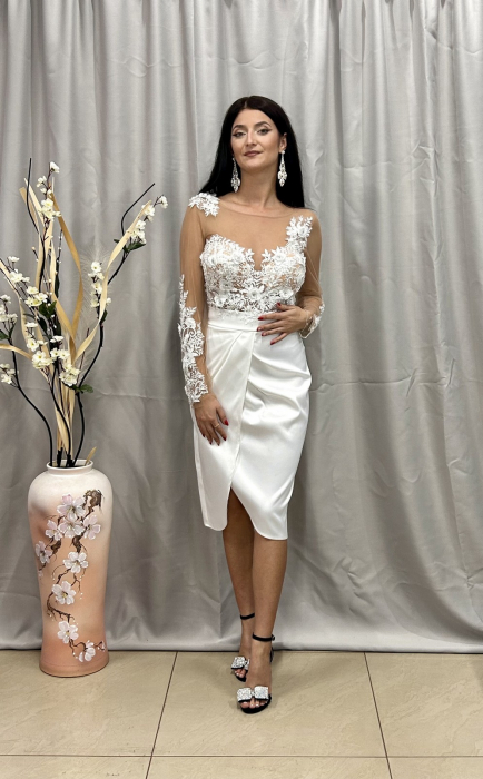 Rochie Elegantă Medie Albă [3]