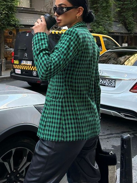 Sacou Tweed carouri verde insertii negre [2]