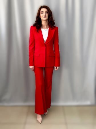 Compleu roșu cu perle și pantalon evazat [3]
