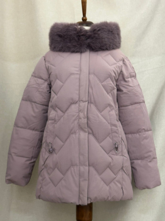 GECI - Geacă lungă roz pudră cu guler detașabil