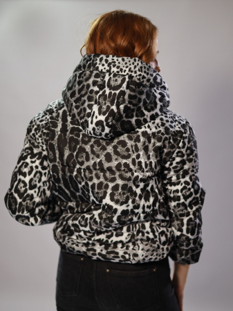 Geacă scurtă alb-negru animal print cu glugă [3]