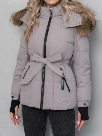 GECI - Geaca scurtă cu blăniță si cordon bej închis