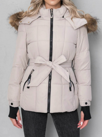 GECI - Geaca scurtă cu blăniță si cordon Crem