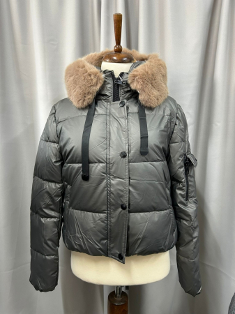 Geacă scurtă gri cu guler detașabil [0]