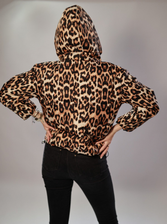 Geacă scurtă alb-maro animal print cu glugă [4]