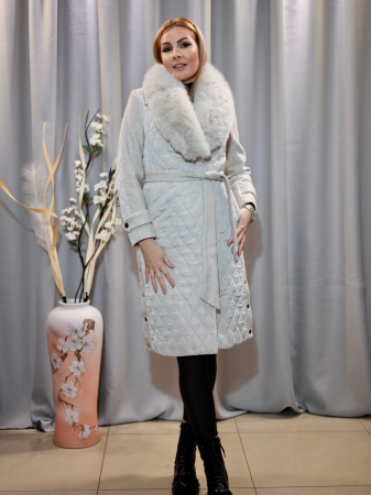 PALTOANE - Palton Lung Bej din Fâș Inserții Stofă