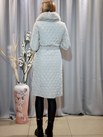 Palton Lung Bej din Fâș Inserții Stofă [1]